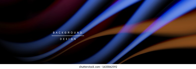Сolorful flow poster. Wave liquid lines and shapes in black color background. Vector Illustration For Wallpaper, Banner, Background, Card, Book, Illustration, landing page, cover, placard, poster