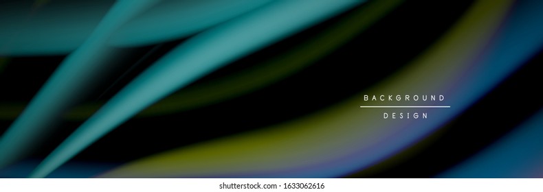 Сolorful flow poster. Wave liquid lines and shapes in black color background. Vector Illustration For Wallpaper, Banner, Background, Card, Book, Illustration, landing page, cover, placard, poster