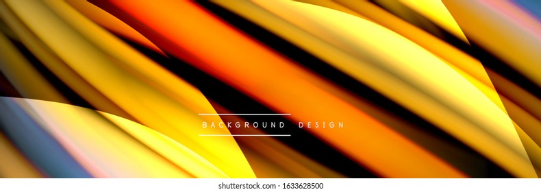 С afiche de flujo colorido. Olear líneas líquidas y formas en el fondo de color negro. Ilustración vectorial para papel tapiz, cartel, fondo, tarjeta, libro, ilustración, página de inicio, portada, cartel, afiche