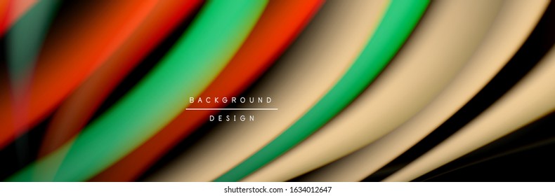 Сolorful flow poster. Wave liquid lines and shapes in black color background. Vector Illustration For Wallpaper, Banner, Background, Card, Book, Illustration, landing page, cover, placard, poster