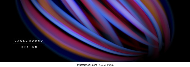 Сolorful flow poster. Wave liquid lines and shapes in black color background. Vector Illustration For Wallpaper, Banner, Background, Card, Book, Illustration, landing page, cover, placard, poster