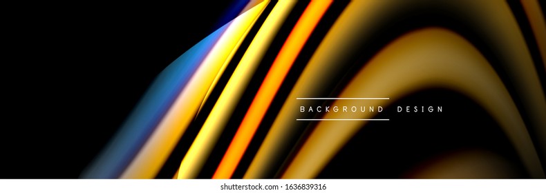 Сolorful flow poster. Wave liquid lines and shapes in black color background. Vector Illustration For Wallpaper, Banner, Background, Card, Book, Illustration, landing page, cover, placard, poster