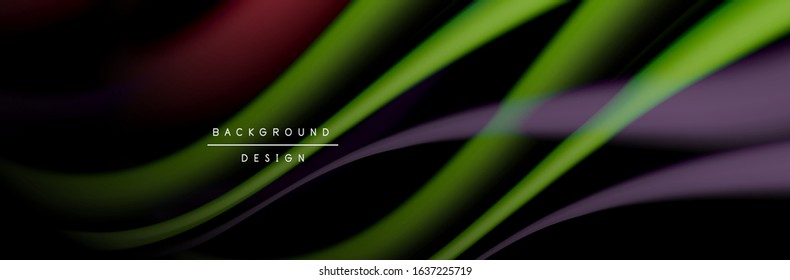 Сolorful flow poster. Wave liquid lines and shapes in black color background. Vector Illustration For Wallpaper, Banner, Background, Card, Book, Illustration, landing page, cover, placard, poster