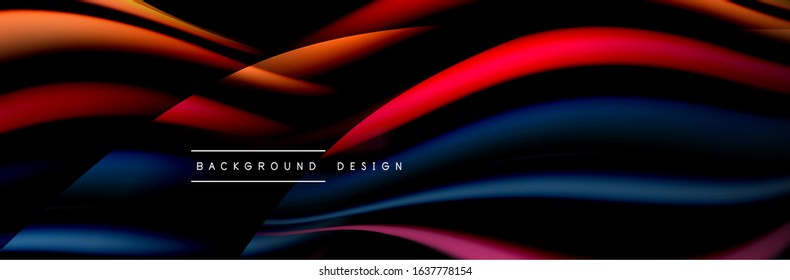 Сolorful flow poster. Wave liquid lines and shapes in black color background. Vector Illustration For Wallpaper, Banner, Background, Card, Book, Illustration, landing page, cover, placard, poster