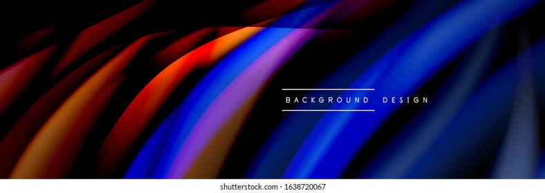 С afiche de flujo colorido. Olear líneas líquidas y formas en el fondo de color negro. Ilustración vectorial para papel tapiz, cartel, fondo, tarjeta, libro, ilustración, página de inicio, portada, cartel, afiche