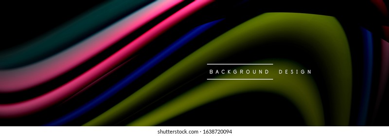 Сolorful flow poster. Wave liquid lines and shapes in black color background. Vector Illustration For Wallpaper, Banner, Background, Card, Book, Illustration, landing page, cover, placard, poster