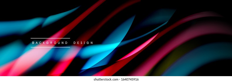 Сolorful flow poster. Wave liquid lines and shapes in black color background. Vector Illustration For Wallpaper, Banner, Background, Card, Book, Illustration, landing page, cover, placard, poster