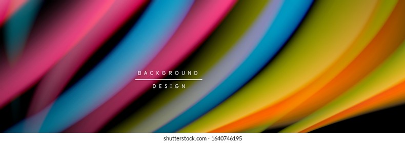 С afiche de flujo colorido. Olear líneas líquidas y formas en el fondo de color negro. Ilustración vectorial para papel tapiz, cartel, fondo, tarjeta, libro, ilustración, página de inicio, portada, cartel, afiche