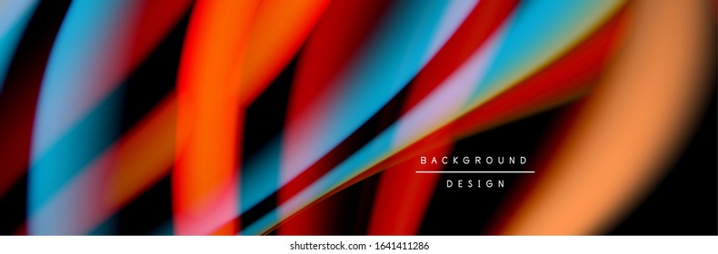 Сolorful flow poster. Wave liquid lines and shapes in black color background. Vector Illustration For Wallpaper, Banner, Background, Card, Book, Illustration, landing page, cover, placard, poster