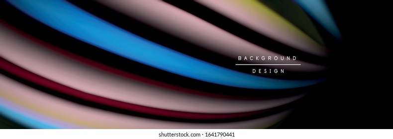 Сolorful flow poster. Wave liquid lines and shapes in black color background. Vector Illustration For Wallpaper, Banner, Background, Card, Book, Illustration, landing page, cover, placard, poster