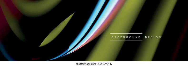 Сolorful flow poster. Wave liquid lines and shapes in black color background. Vector Illustration For Wallpaper, Banner, Background, Card, Book, Illustration, landing page, cover, placard, poster
