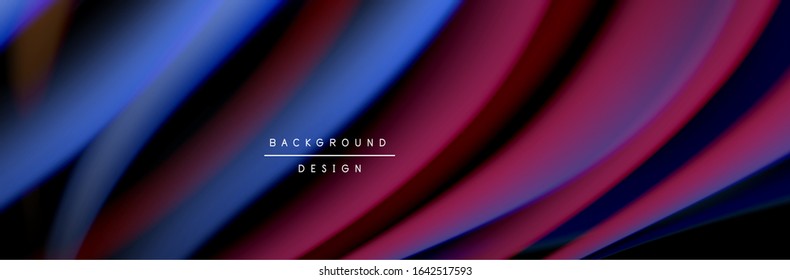 С leckeres Flussposter. Flüssige Linien und Formen auf schwarzem Hintergrund. Vektorgrafik für Bildschirmhintergründe, Banner, Hintergrund, Karte, Buch, Illustration, Landing-Page, Cover, Plakat, Poster