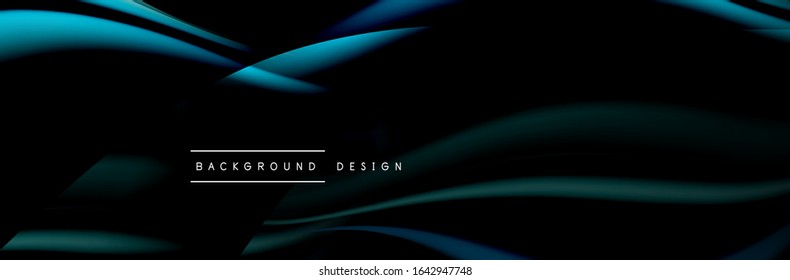 Сolorful flow poster. Wave liquid lines and shapes in black color background. Vector Illustration For Wallpaper, Banner, Background, Card, Book, Illustration, landing page, cover, placard, poster