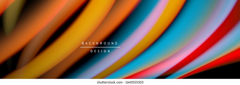 С afiche de flujo colorido. Olear líneas líquidas y formas en el fondo de color negro. Ilustración vectorial para papel tapiz, cartel, fondo, tarjeta, libro, ilustración, página de inicio, portada, cartel, afiche