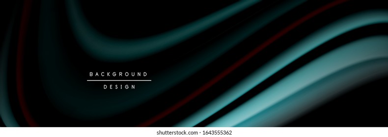 Сolorful flow poster. Wave liquid lines and shapes in black color background. Vector Illustration For Wallpaper, Banner, Background, Card, Book, Illustration, landing page, cover, placard, poster