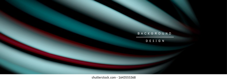 Сolorful flow poster. Wave liquid lines and shapes in black color background. Vector Illustration For Wallpaper, Banner, Background, Card, Book, Illustration, landing page, cover, placard, poster