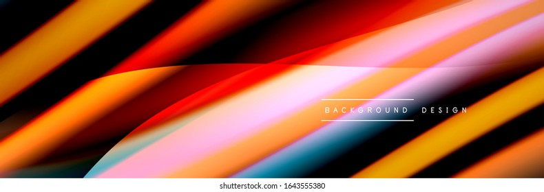 Сolorful flow poster. Wave liquid lines and shapes in black color background. Vector Illustration For Wallpaper, Banner, Background, Card, Book, Illustration, landing page, cover, placard, poster