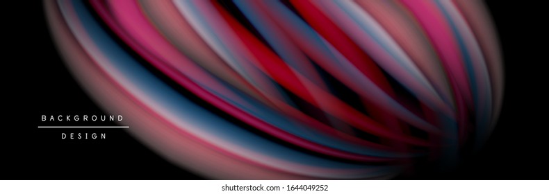 Сolorful flow poster. Wave liquid lines and shapes in black color background. Vector Illustration For Wallpaper, Banner, Background, Card, Book, Illustration, landing page, cover, placard, poster