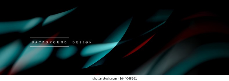 Сolorful flow poster. Wave liquid lines and shapes in black color background. Vector Illustration For Wallpaper, Banner, Background, Card, Book, Illustration, landing page, cover, placard, poster