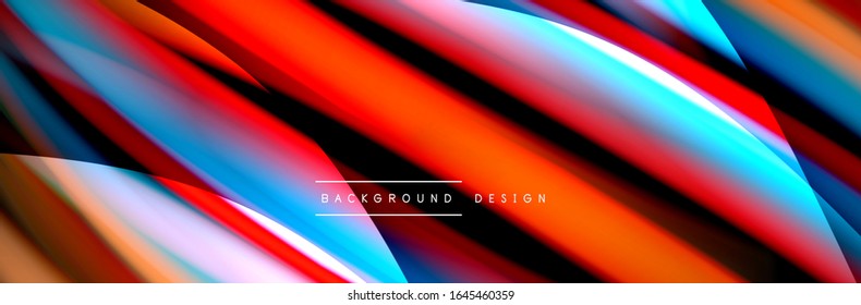 Сolorful flow poster. Wave liquid lines and shapes in black color background. Vector Illustration For Wallpaper, Banner, Background, Card, Book, Illustration, landing page, cover, placard, poster