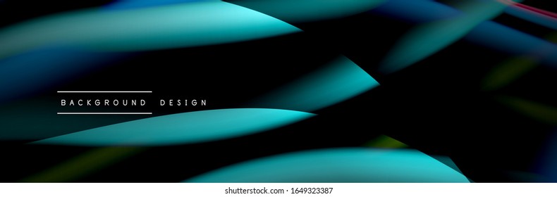 Сolorful flow poster. Wave liquid lines and shapes in black color background. Vector Illustration For Wallpaper, Banner, Background, Card, Book, Illustration, landing page, cover, placard, poster