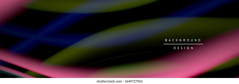 Сolorful flow poster. Wave liquid lines and shapes in black color background. Vector Illustration For Wallpaper, Banner, Background, Card, Book, Illustration, landing page, cover, placard, poster
