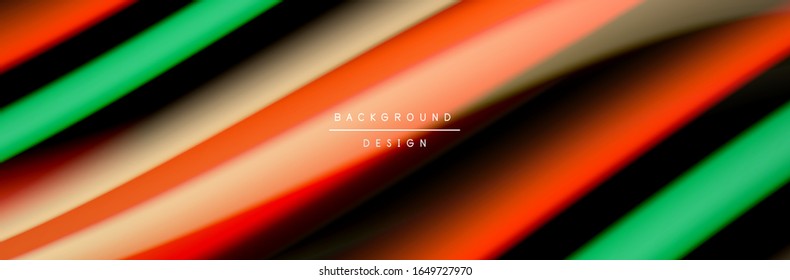Сolorful flow poster. Wave liquid lines and shapes in black color background. Vector Illustration For Wallpaper, Banner, Background, Card, Book, Illustration, landing page, cover, placard, poster