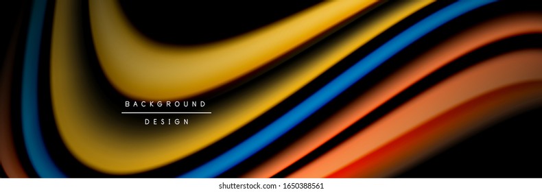 С afiche de flujo colorido. Ola líneas líquidas y formas en color negro. Ilustración vectorial para papel tapiz, pancarta, fondo, tarjeta, libro, ilustración, página de inicio, portada, cartel, afiche