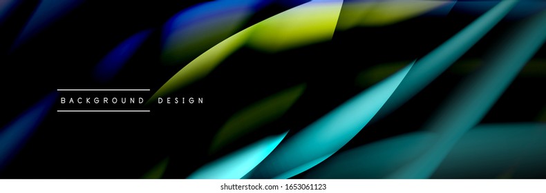 Сolorful flow poster. Wave liquid lines and shapes in black color background. Vector Illustration For Wallpaper, Banner, Background, Card, Book, Illustration, landing page, cover, placard, poster