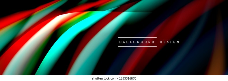 С afiche de flujo colorido. Ola líneas líquidas y formas en color negro. Ilustración vectorial para papel tapiz, pancarta, fondo, tarjeta, libro, ilustración, página de inicio, portada, cartel, afiche