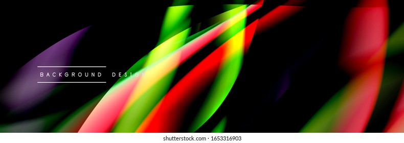 Сolorful flow poster. Wave liquid lines and shapes in black color background. Vector Illustration For Wallpaper, Banner, Background, Card, Book, Illustration, landing page, cover, placard, poster