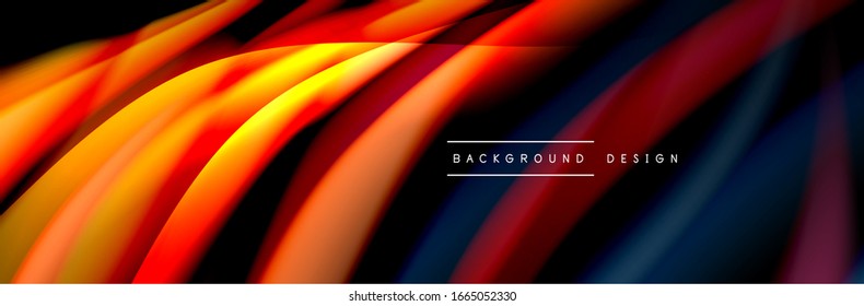 С afiche de flujo colorido. Ola líneas líquidas y formas en color negro. Ilustración vectorial para papel tapiz, pancarta, fondo, tarjeta, libro, ilustración, página de inicio, portada, cartel, afiche