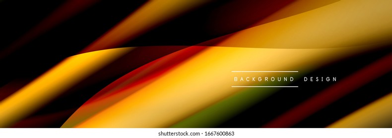 Сolorful flow poster. Wave liquid lines and shapes in black color background. Vector Illustration For Wallpaper, Banner, Background, Card, Book, Illustration, landing page, cover, placard, poster