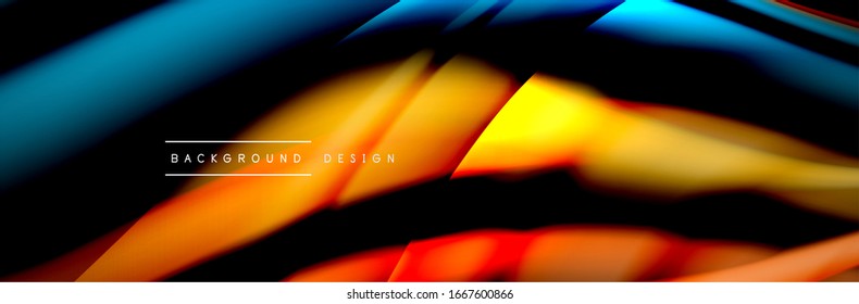 Сolorful flow poster. Wave liquid lines and shapes in black color background. Vector Illustration For Wallpaper, Banner, Background, Card, Book, Illustration, landing page, cover, placard, poster