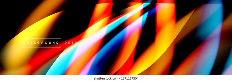 Сolorful flow poster. Wave liquid lines and shapes in black color background. Vector Illustration For Wallpaper, Banner, Background, Card, Book, Illustration, landing page, cover, placard, poster