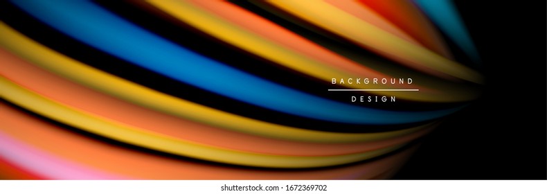 Сolorful flow poster. Wave liquid lines and shapes in black color background. Vector Illustration For Wallpaper, Banner, Background, Card, Book, Illustration, landing page, cover, placard, poster