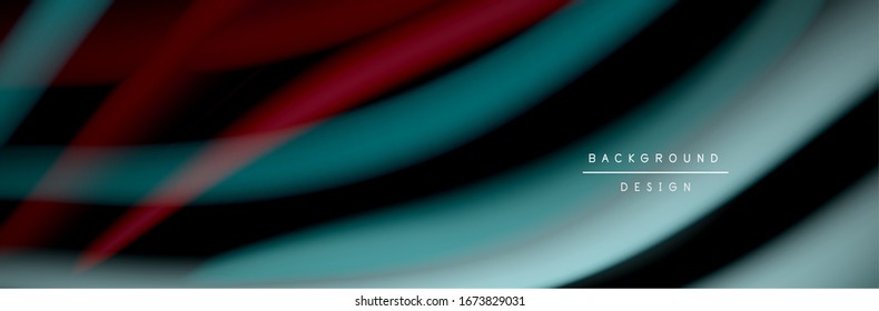 Сolorful flow poster. Wave liquid lines and shapes in black color background. Vector Illustration For Wallpaper, Banner, Background, Card, Book, Illustration, landing page, cover, placard, poster