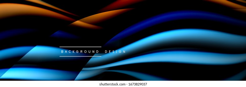 С afiche de flujo colorido. Ola líneas líquidas y formas en color negro. Ilustración vectorial para papel tapiz, pancarta, fondo, tarjeta, libro, ilustración, página de inicio, portada, cartel, afiche