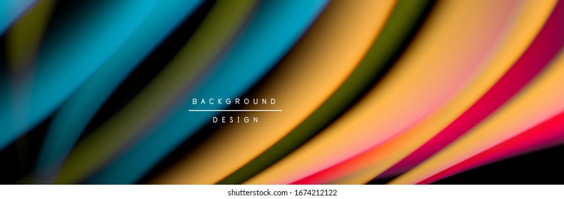 Сolorful flow poster. Wave liquid lines and shapes in black color background. Vector Illustration For Wallpaper, Banner, Background, Card, Book, Illustration, landing page, cover, placard, poster