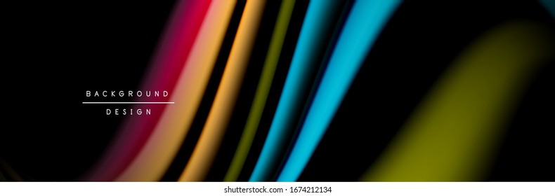 С afiche de flujo colorido. Ola líneas líquidas y formas en color negro. Ilustración vectorial para papel tapiz, pancarta, fondo, tarjeta, libro, ilustración, página de inicio, portada, cartel, afiche