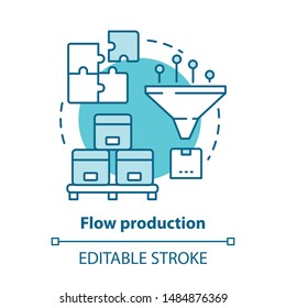 Flow production blue concept icon. Continuous-flow manufacturing idea thin line illustration. Production process, fabrication. Non-stop manufacturing. Vector isolated outline drawing. Editable stroke