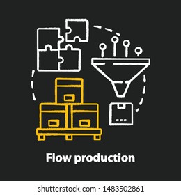 Flow production chalk concept icon. Continuous-flow manufacturing idea. Production process. Fabrication method. Non-stop, repetitive manufacturing. Vector isolated chalkboard illustration