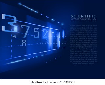 The flow of a randomly moving glowing numbers on a black background.Abstract scientific vector banner for projects on technology,medicine,science and education.