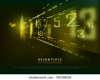 The flow of a randomly moving glowing numbers on a black background.Abstract scientific vector banner for projects on technology,medicine,science and education.