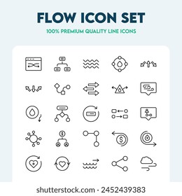 Flow related premium icon set. Vector icons with editable strokes.  Line icon collection for web apps and mobile concepts.
