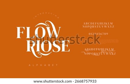 Flow Rose alphabet font with elegant serif decorative style, perfect for branding and design