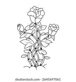 flow rose line art coloring book illustration vector