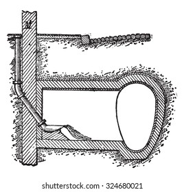 Flow to the sewer grey water, vintage engraved illustration. Industrial encyclopedia E.-O. Lami - 1875.
