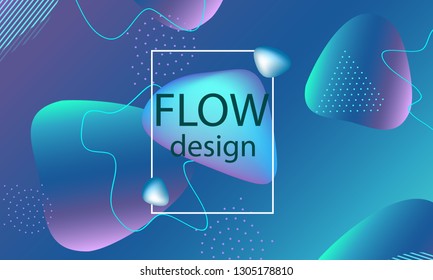 Flow shapes background. Wavy abstract cover design. Creative liquid colorful wallpaper. Trendy gradient poster. Vector illustration.