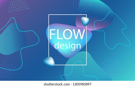 Flow shapes background. Wavy abstract cover design. Creative liquid colorful wallpaper. Trendy gradient poster. Vector illustration.